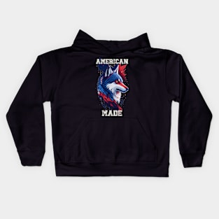 American 4th of July American Made Wolf Kids Hoodie